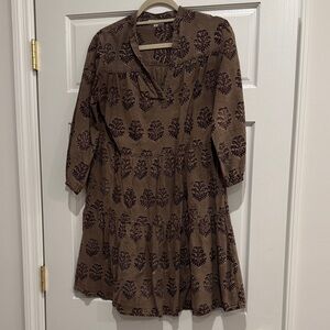 Chic Brown Patterned Long Sleeve Dress